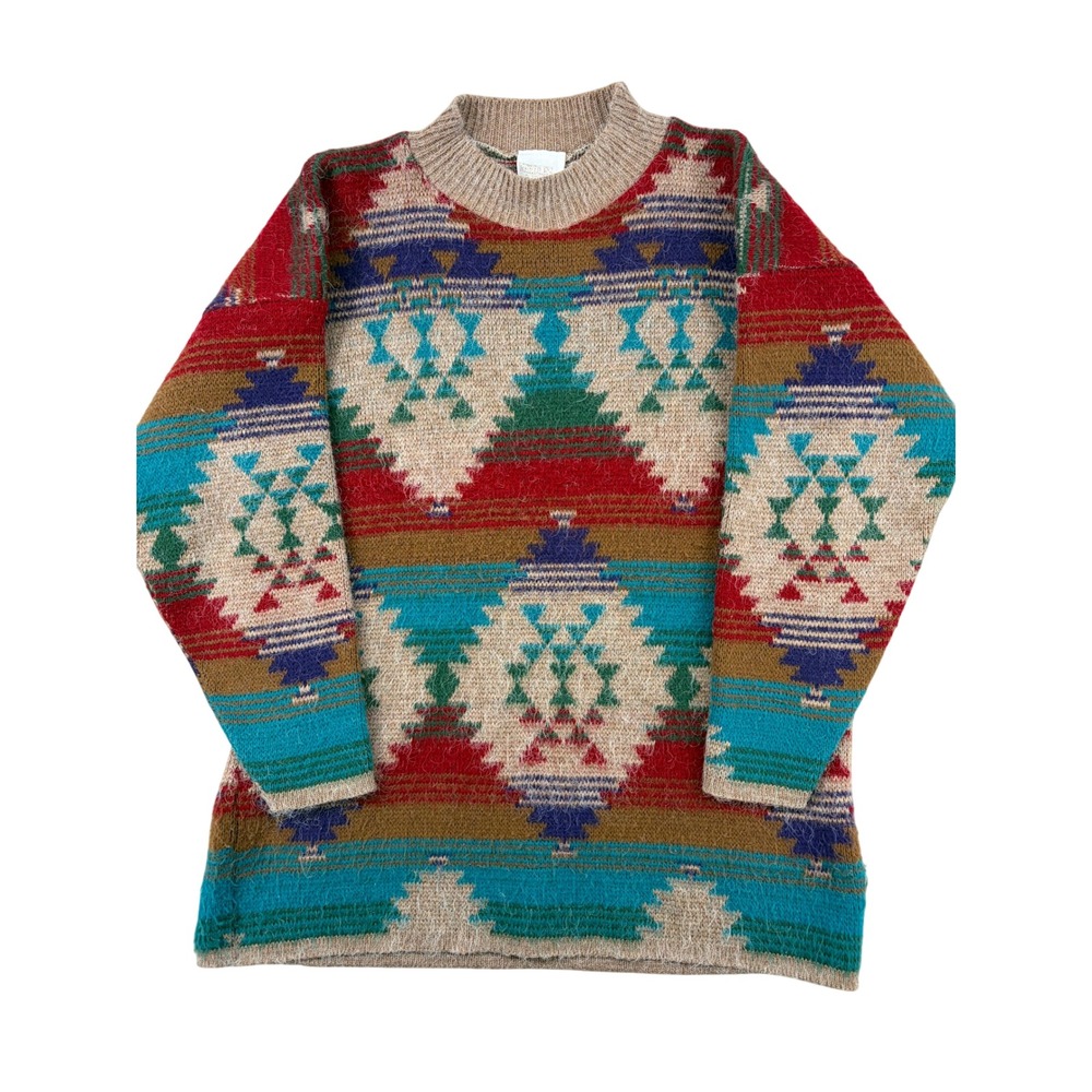 VTG 80's western aztec cozy sweater needles and yarn brand sz Med